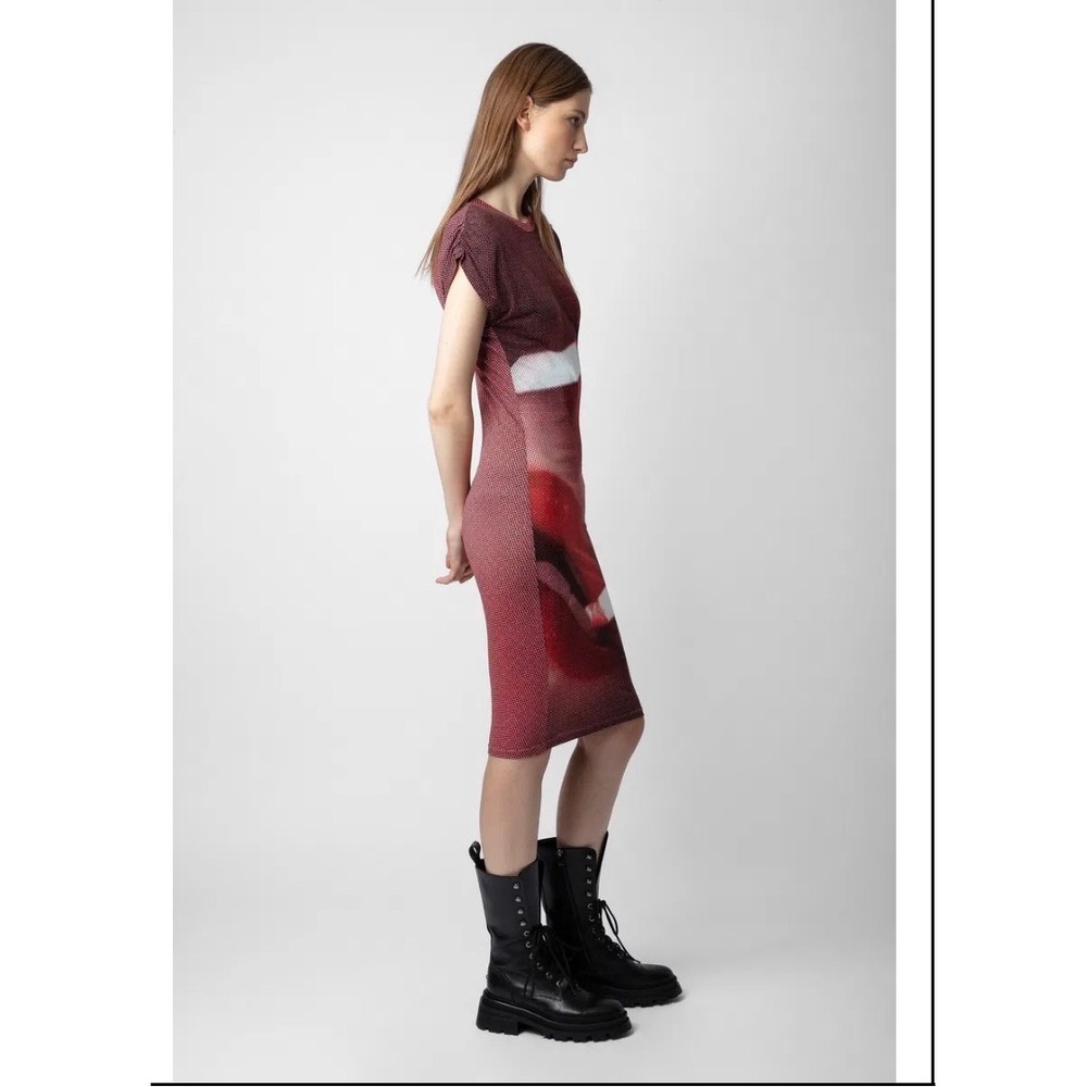 NWOT Zadig & Voltaire Adoni Double Lips Midi Dress Graphic XS Punk Pop Art - Picture 2 of 7